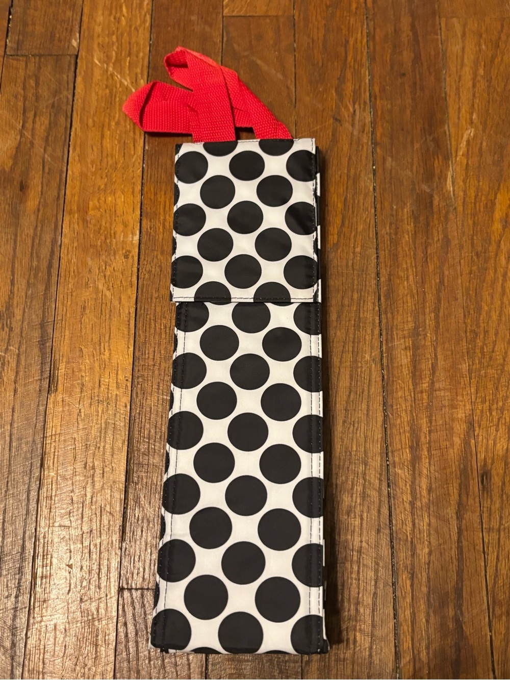 Thirty-One Black Polka Dot Wine Bottle Tote with Red Handle